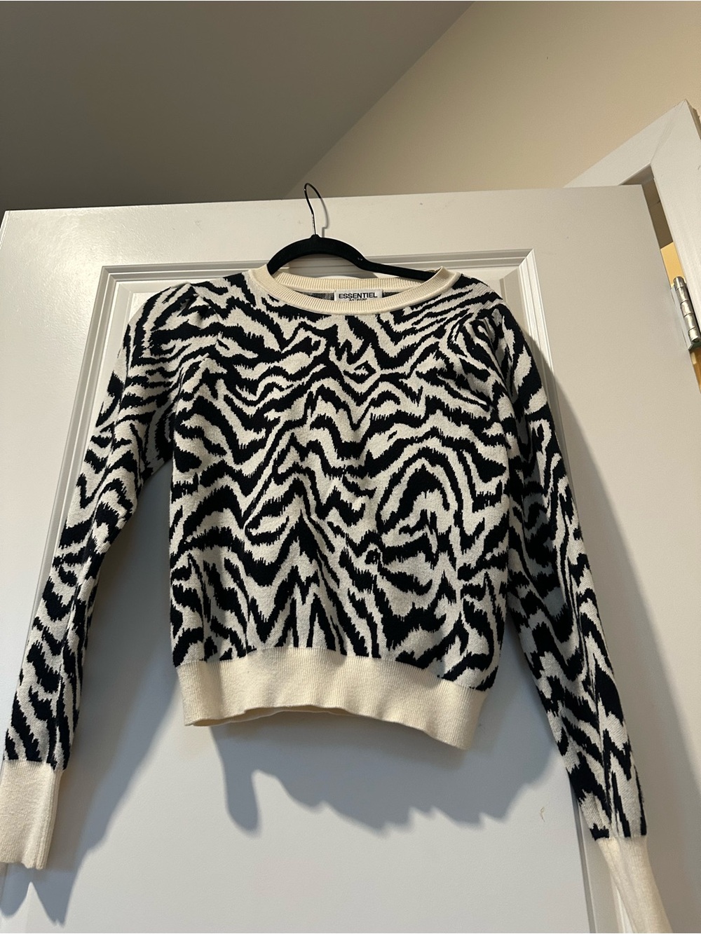 Essential Zebra-Print Crew Neck Sweater in Black & White